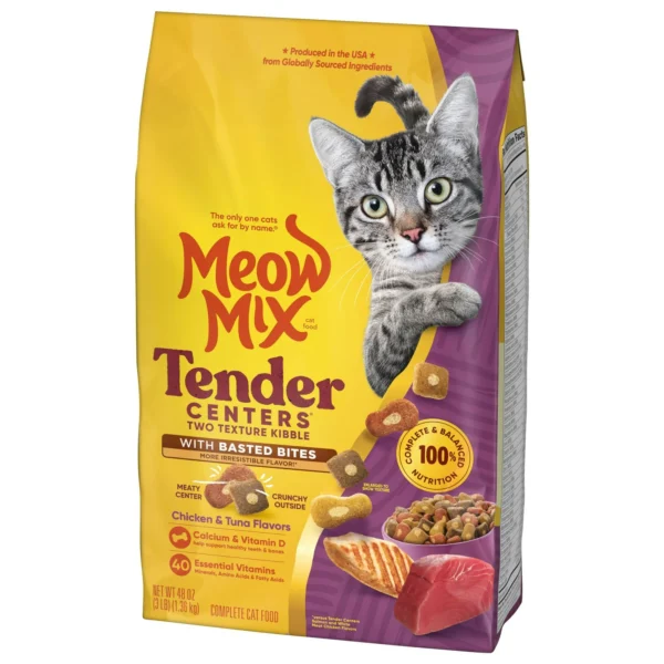 Meow Mix Tender Centers Dry Cat Food with Basted Bites, Beef & Salmon Flavors, 3 Pound Bag - Image 4