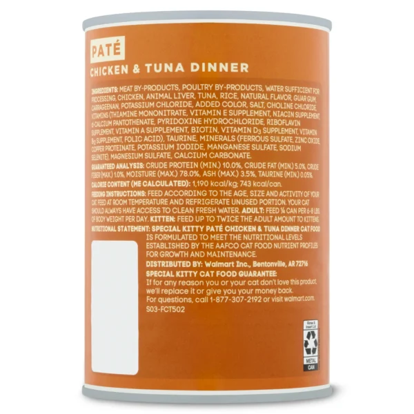 Special Kitty Chicken & Tuna Dinner Pate Wet Cat Food, 22 oz Can - Image 4