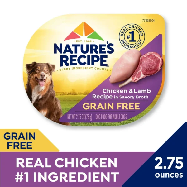 (4 pack) Nature’s Recipe Grain Free Chicken & Lamb Recipe in Savory Broth Wet Dog Food, 2.75 oz. Cup - Image 8