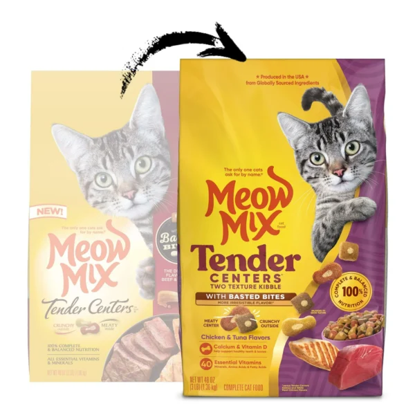 Meow Mix Tender Centers Dry Cat Food with Basted Bites, Beef & Salmon Flavors, 3 Pound Bag - Image 9