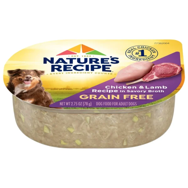 (4 pack) Nature’s Recipe Grain Free Chicken & Lamb Recipe in Savory Broth Wet Dog Food, 2.75 oz. Cup - Image 9