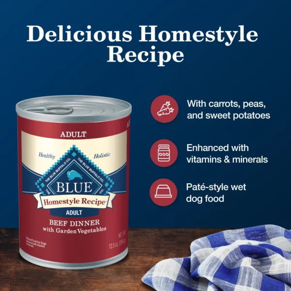 Blue Buffalo Homestyle Recipe Adult Wet Dog Food, Beef Dinner, 12.5-oz. Can - Image 6