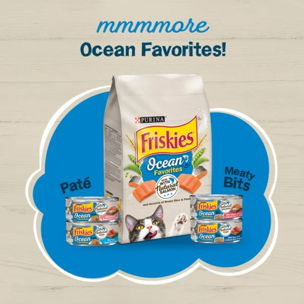 Purina Friskies Ocean Favorites Meaty Bits, Salmon, Shrimp & Brown Rice, Wet Cat Food, 5.5 oz Can - Image 4