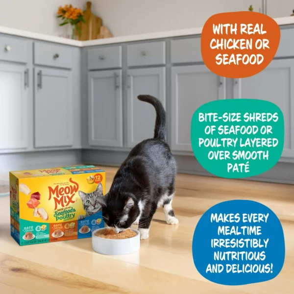 Meow Mix Pate Toppers Seafood & Poultry Variety Pack Wet Cat Food, 12 Cups - Image 2