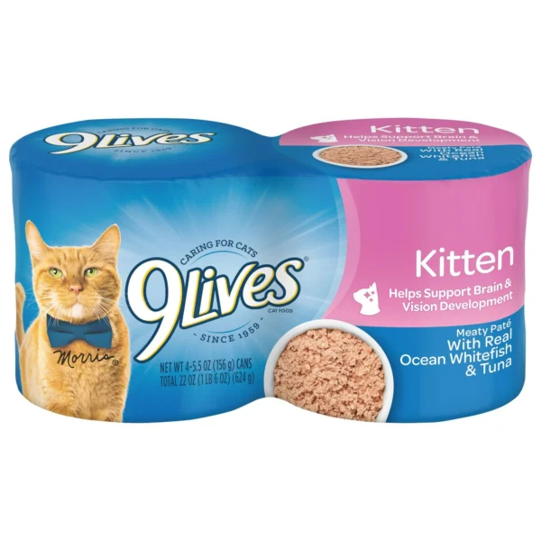 9Lives Wet Kitten Food, Meaty Pate with Real Ocean Whitefish & Tuna, 5.5 Ounce Can (Pack of 4)