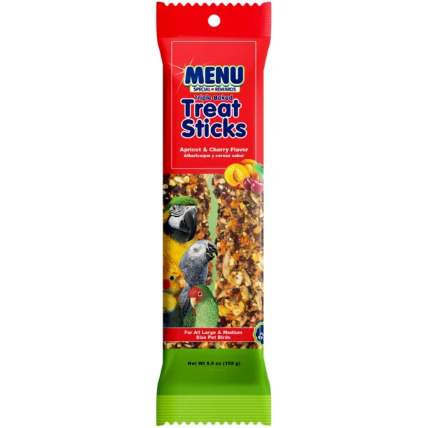 Menu Crunch Sticks Parrot Treat - Apricot and Cherry - Pet Bird Treat Toy