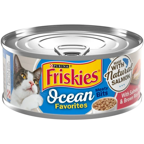 Purina Friskies Ocean Favorites Meaty Bits, Salmon, Shrimp & Brown Rice, Wet Cat Food, 5.5 oz Can