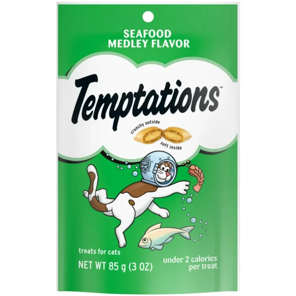 Temptations Classic Seafood Medley Flavor Crunchy And Soft Treats For Cats, 3 Oz Pouch