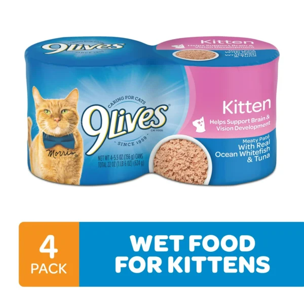 9Lives Wet Kitten Food, Meaty Pate with Real Ocean Whitefish & Tuna, 5.5 Ounce Can (Pack of 4) - Image 7